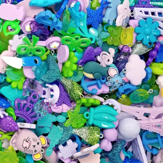 Cute Charm Mix in Blue Green & Purple, 30 pieces, Flatback Resin and Acrylic Mix, Adorabilities {1}