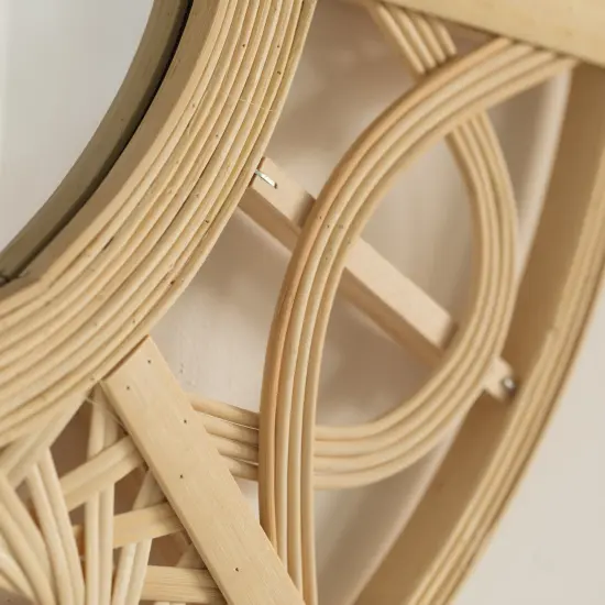 Creative Bamboo Hanging Wall Mirror Round Shape, Natural for Living Room, Dining Room or Playroom {6}