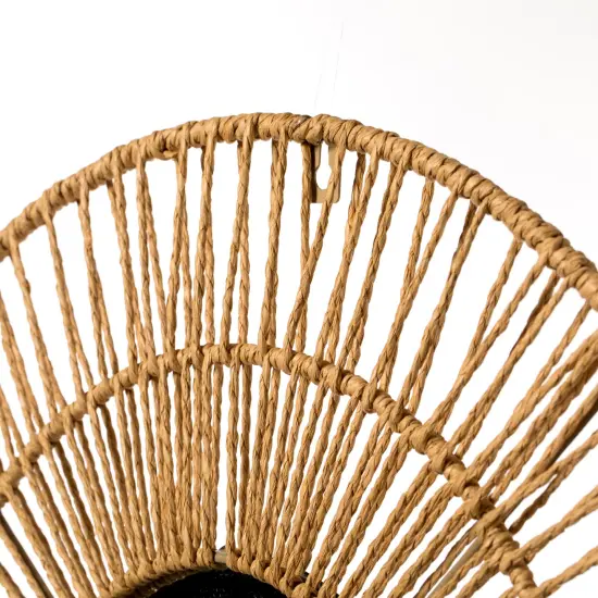Decorative Woven Paper Rope Round Shape Bamboo Wood Modern Hanging Wall Mirror {6}