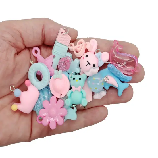 Cute Charm Mix in Pink & blue, 30 pieces, Pastel Resin and Acrylic Mix, Adorabilities {2}