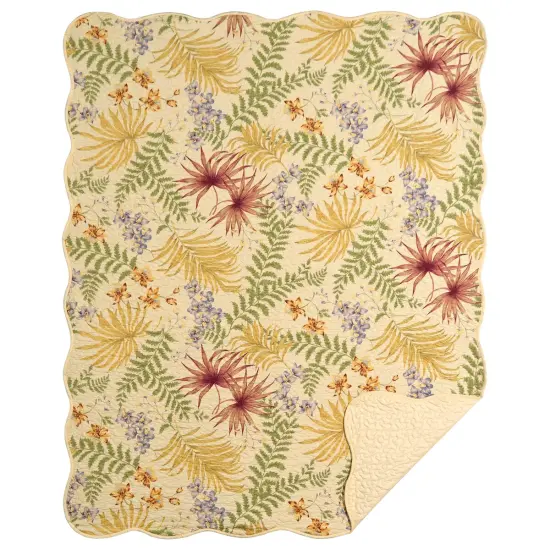 48" x 58" Fiji Quilted Botanical Scalloped Edge Accent Throw Blanket {1}