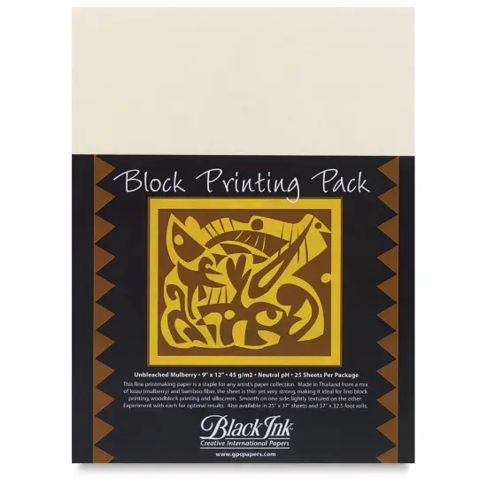 Black Ink Block Printing Pack - 9" x 12", Unbleached Mulberry, 25 Sheets {2}