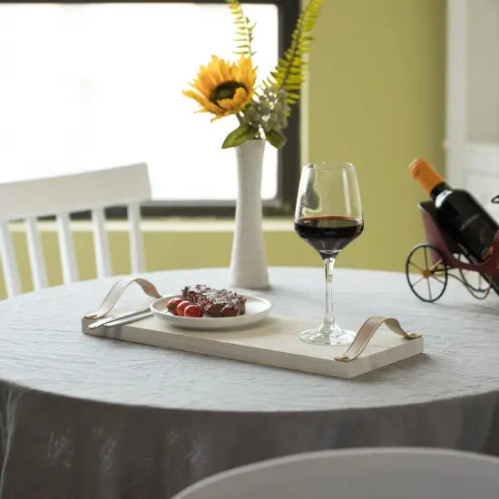 Decorative Natural Wooden Rectangular Tray Serving Board with Brown Leather Handles {2}