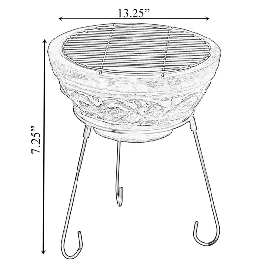 Outdoor Small Red and Gray Clay Grill Accent Design Charcoal Burning Fire Pit with Sturdy Metal Stand, Barbecue, Cocktail Party, Family Gathering, Cozy Nights Fire Pit {4}
