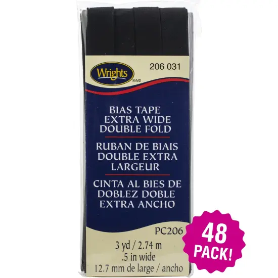 Multipack of 48 - Wrights Double Fold Bias Tape .5"X3yd-Black {1}