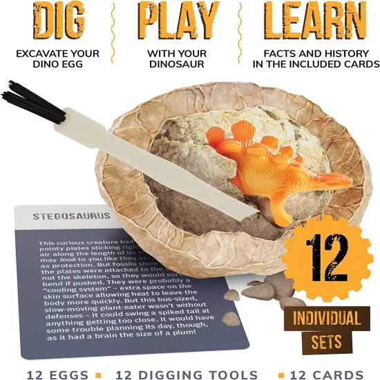 Dig a Dozen Dino Egg Dig Kit - Dinosaur Toys for Kids 3-12 Year Old Boys & Girls - 12 Easter Eggs & Surprise Dinosaurs. Science STEM Activities - Educational Boy Toy Party Gifts {2}