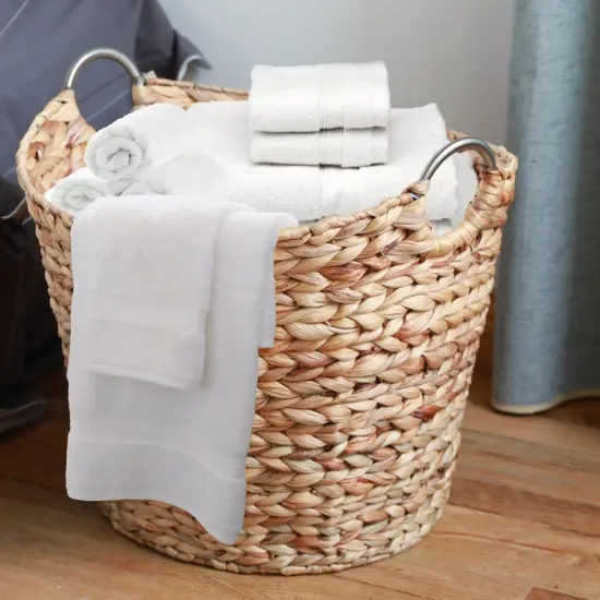 Water Hyacinth Wicker Large Round Storage Laundry Basket with Handles {2}