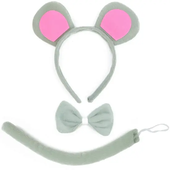 Mouse Costume Accessory Set - Grey and Pink Ears Headband, Bow Tie and Tail Accessories Set for Rat Costume for Toddlers and Kids {1}