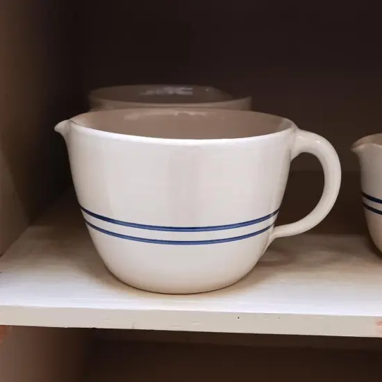 Martinez Pottery Heritage Blue Stripe Stoneware Batter Bowl Handmade 12 Cup {1}