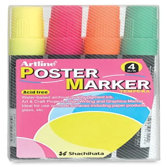 Artline Poster Markers - 4 mm Tip, Fluorescent , Set of 4 {2}