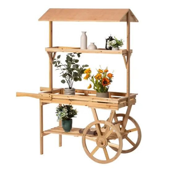 Large Wooden 3 Tier Rolling Table Cart with 2 Wheels for Home Decor Modern Wagon with Shelves for Display Rack, Coffee Station, Food Stand, Beverage Bar, and Tea Stall {1}