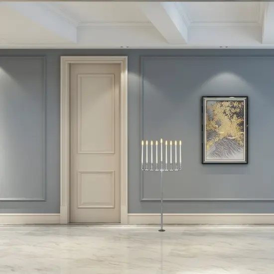 Industrial Galvanized Antique Silver Metal Pipe Hanukkah Menorah {2}