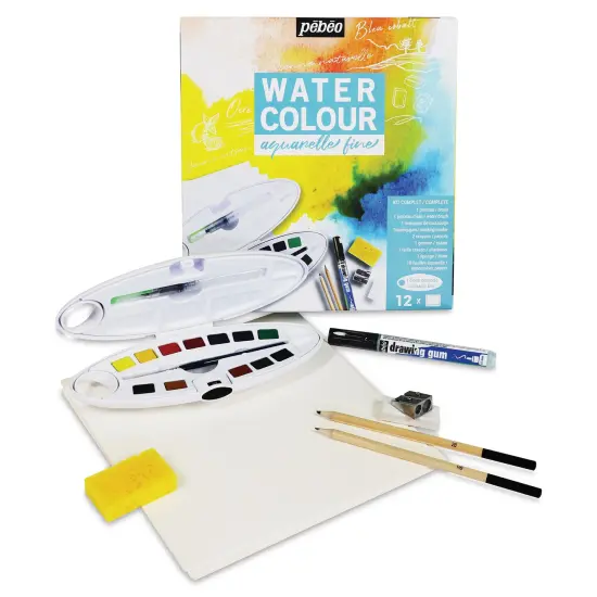 Pebeo Fine Watercolor Half Pan Set - Complete Set of 12, Oval Plastic Case {1}