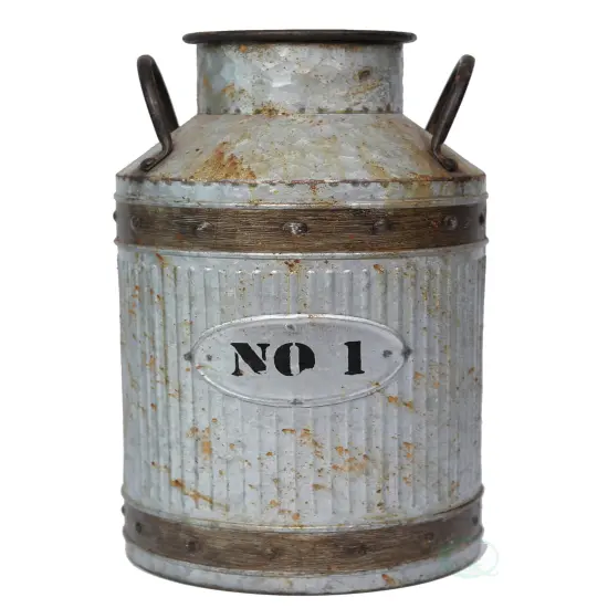 Galvanized Metal Rustic Milk Can {4}