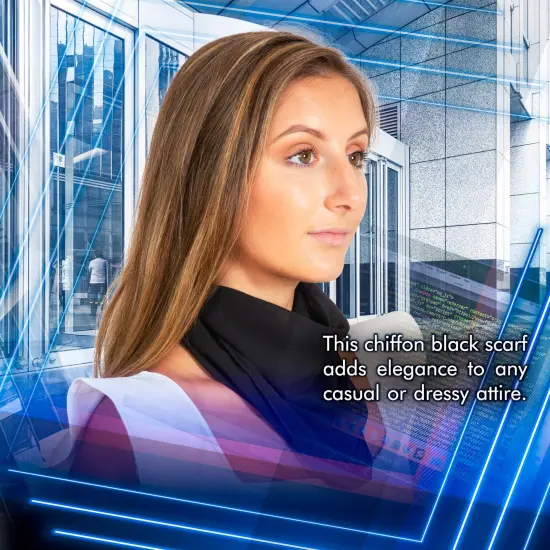 Chiffon Head Neck Scarf - Black Classic Retro Sheer Square Head Scarves Handkerchiefs Handbag Ties for Women and Girls {3}