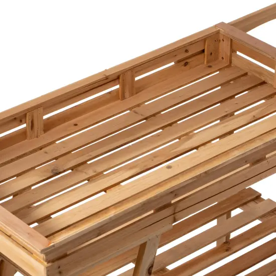 Large Wooden 3 Tier Rolling Table Cart with 2 Wheels for Home Decor Modern Wagon with Shelves for Display Rack, Coffee Station, Food Stand, Beverage Bar, and Tea Stall {6}