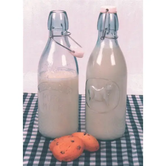 Global Amici Milk Bottle, Vintage Style in Light Green Glass with Stopper {3}
