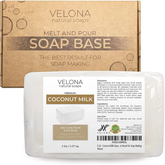 5 LB - Coconut Milk Glycerin Soap Base by Velona | SLS/SLES Free | Melt and Pour | Natural Bar for The Best Result for Soap Making&hellip; {1}
