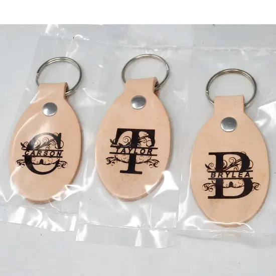 Blank Vegetable Tanned Leather Key Fobs &ndash; Ready for Stamping, Tooling & Engraving - 10 Pack {5}