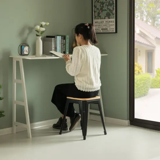 Decorative Accent Bar Stool for Indoor and Outdoor, Wooden Brown and Metal Black {5}