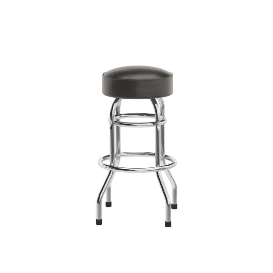 Emma and Oliver Retro Backless Double Ring Chrome Restaurant Dining Barstool Dark Brown {2}