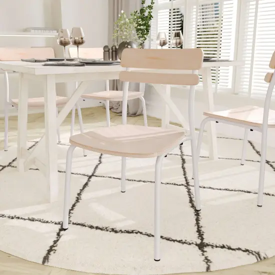 Emma and Oliver Blanchard Dining Chair with Metal Frame and Solid Wood Seat and Back with Antique Finish Antique White {1}