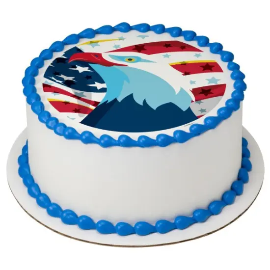 Patriotic Eagle Edible Cake Topper Image 7.5 round {1}