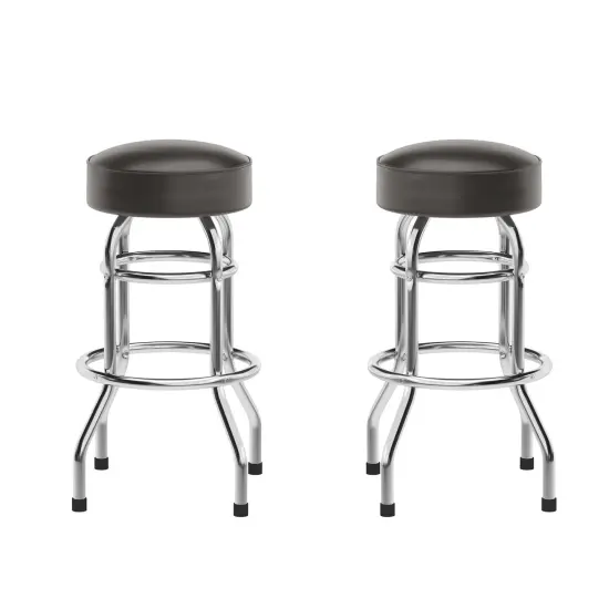 Emma and Oliver 2 Pack Double Ring Chrome Barstool Dark Brown {2}