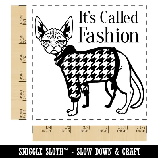 Hairless Sphynx Cat with Fashion Houndstooth Sweater Self-Inking Rubber Stamp Ink Stamper Black {1}