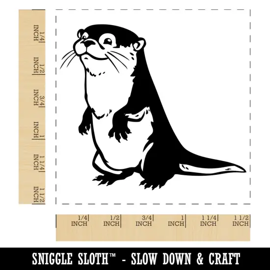 Curious and Cute River Otter Standing Self-Inking Rubber Stamp Ink Stamper Blue {1}