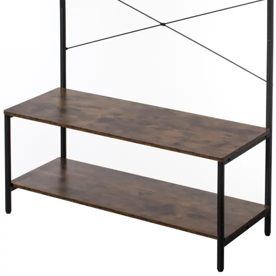 Vintage Brown Coat Rack Hall Tree with Storage for Entryway With 10 Hooks and Storage {6}