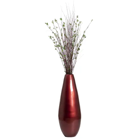 31.5" Spun Bamboo Tall Floor Vase - Sleek Metallic Finish, Elegant Home Decoration, Modern Accent Piece, Living Room Decor, Handcrafted Bamboo Art, Contemporary Interior Design, Unique Tall Vase Red {1}