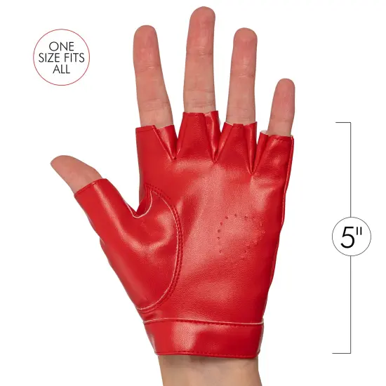 Fingerless Biker Jazz Gloves - 80s Style Gothic Red Faux Leather Punk Biker Gloves with Heart Cutout for Women and Kids {6}