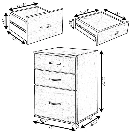 Office File Cabinet 3 Drawer Chest with Rolling Casters White {6}