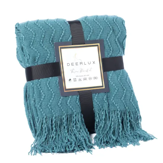 Decorative Throw Blanket - 50x60in Soft Knit with Delightful Fringe Edges for a Sophisticated and Cozy Touch to Your Living Space Lightweight, Breathable, Easy Care, Versatile, All-Season, Ideal for Lounging, Gifting Blue {1}