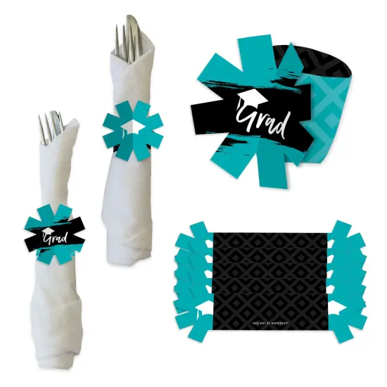 Big Dot of Happiness Teal Grad - Best is Yet to Come - Turquoise Graduation Party Paper Napkin Holder - Napkin Rings - Set of 24 {1}