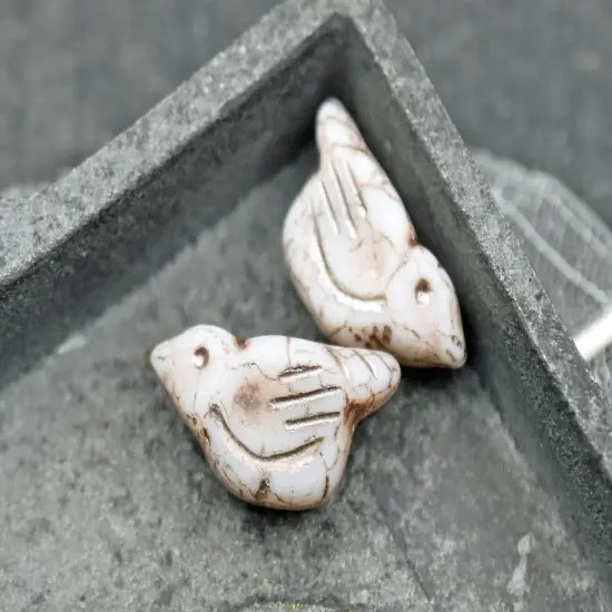 *6* 11x22mm Metallic Beige Washed MatteOpaque Winter White Bird Beads {4}