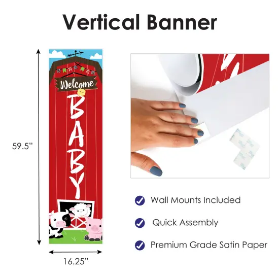 Big Dot of Happiness Farm Animals - Barnyard Baby Shower Front Door Decoration - Vertical Banner {4}