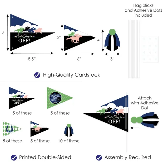 Big Dot of Happiness Kentucky Horse Derby - Triangle Horse Race Party Photo Props - Pennant Flag Centerpieces - Set of 20 {4}