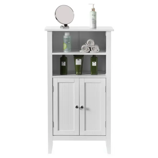 White Bathroom Storage Cabinet with 2 Doors and 2 Open Shelves for Bedroom, Bathroom, and Vanity {4}