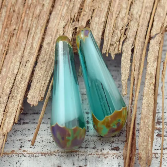 *6* 8x20mm Aqua Cloud Picasso Faceted Drop Beads {3}