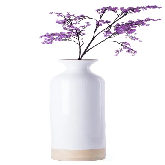 Elegant Black or White Cylinder Shaped Tall Spun Bamboo Floor Vases, Embellished with a Glossy Lacquer, and Enhanced with Natural Bamboo Finish - Stylish Home Decor, Heights of 31 and 23.5 Inches Large White {7}