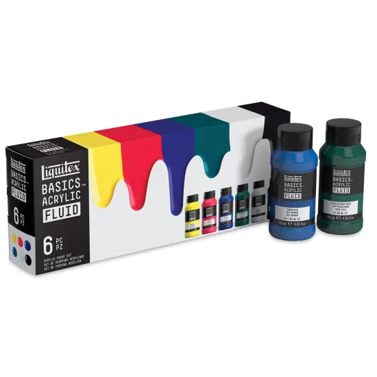 Liquitex Basics Acrylic Fluid Paint - Assorted Colors, Set of 6, 118 ml {1}