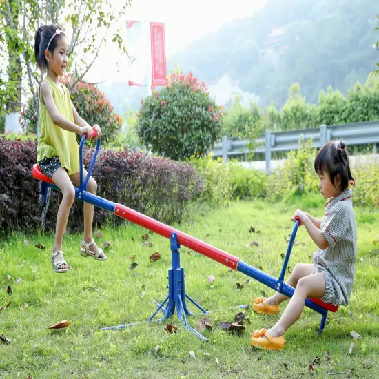 Outdoor Red and Blue Metal Rotating Seesaw {2}