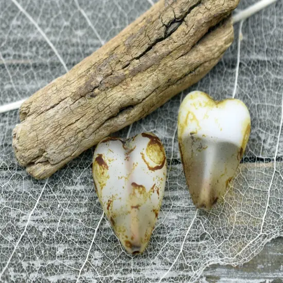 *6* 13x16mm Matte Crystal & Off White Picasso Heart Beads {3}