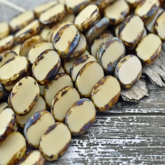 14x19mm Beige Picasso Table Cut Oval Beads {7}