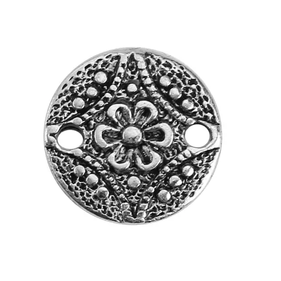 *50* 11mm Antique Silver Round Floral Connectors {4}