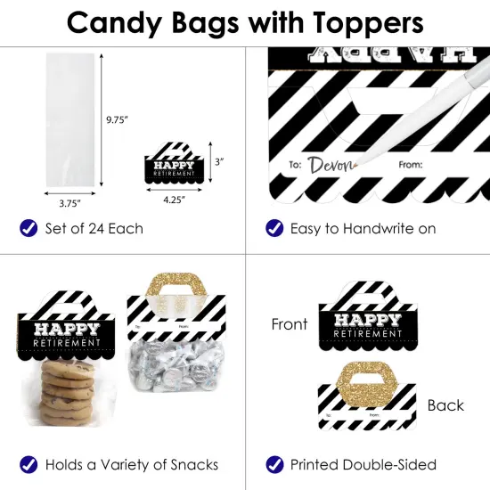 Big Dot of Happiness Happy Retirement - DIY Retirement Party Clear Goodie Favor Bag Labels - Candy Bags with Toppers - Set of 24 {4}
