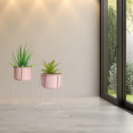 Tall Metal Floor Flower Planter Holder with Stand, Modern Decorative Floor Flower Holder, Perfect for Your Entryway, Living Room, or Dining Room Decor Pink {6}