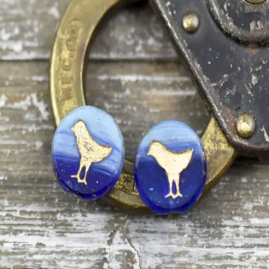 *10* 12mm Bronze Washed Turquoise Cobalt Table Cut Bird Coin Beads {3}